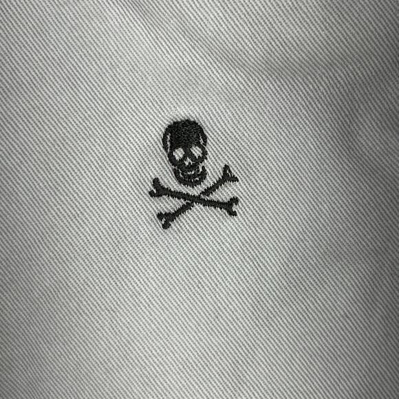 J Crew Mens Chino Shorts 35 Skull Emboidered Trashed Torn Ripped Vintage 1990s - Picture 3 of 7